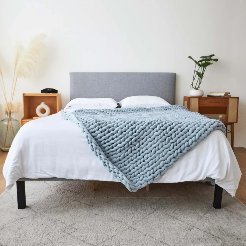 Hush Dusty Blue Cotton Knit Weighted Blanket