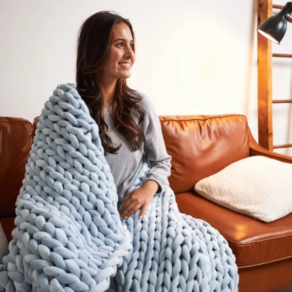 Hush Light Blue Minky Knit Weighted Blanket